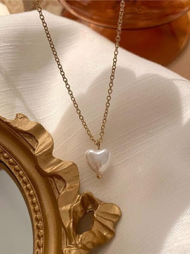 Heart-shaped Pearl Necklace Chain (Gold)