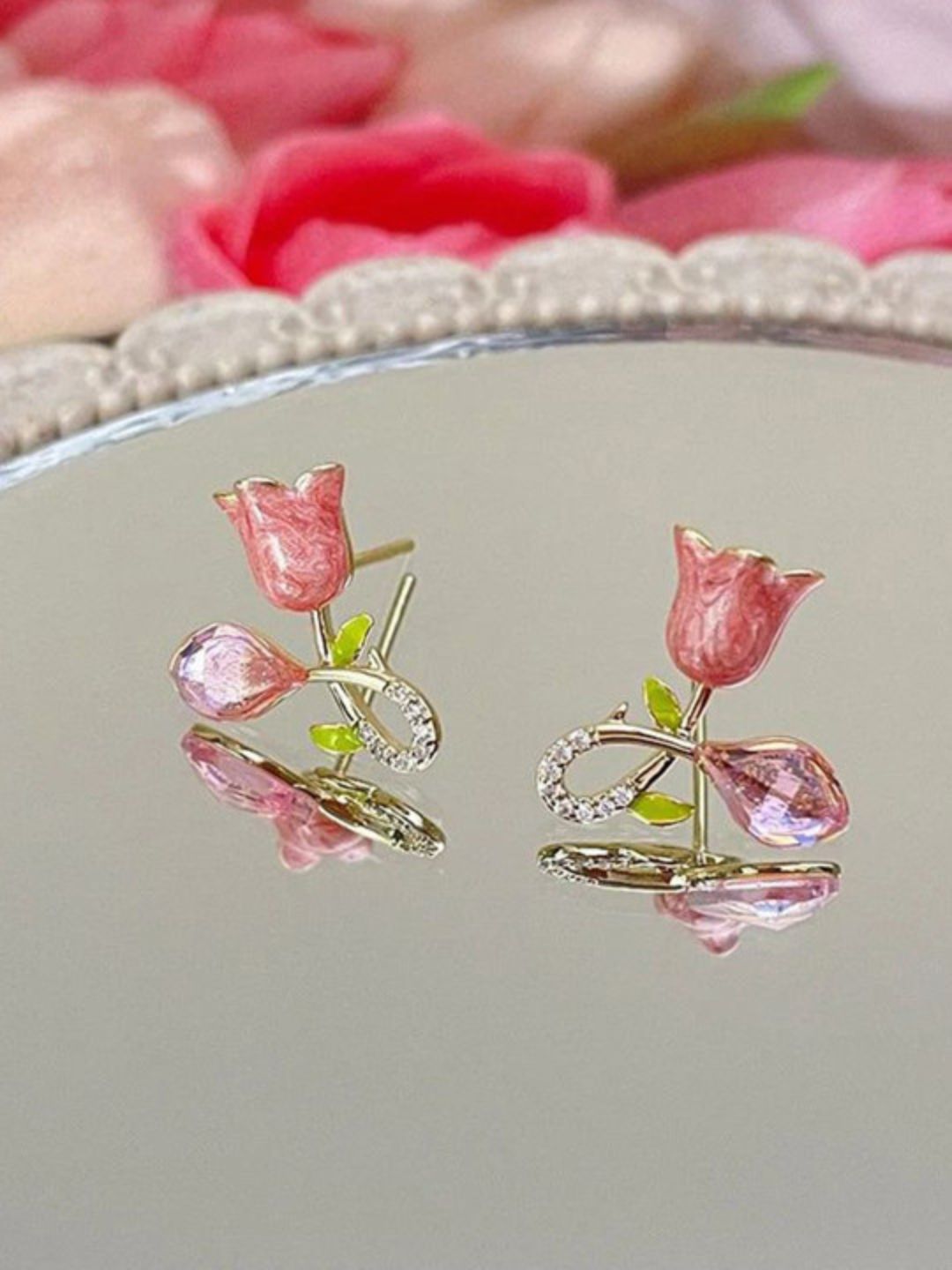 Pink Tulip Stud Earrings