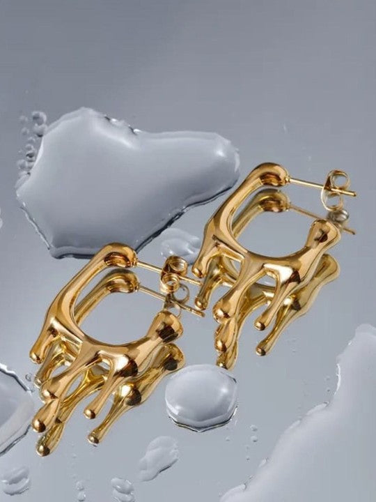 Gold-plated Anti-tarnish Stainless Steel Square Melting Minimalistic Earrings for Women