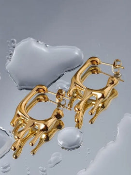 Gold-plated Anti-tarnish Stainless Steel Square Melting Minimalistic Earrings for Women