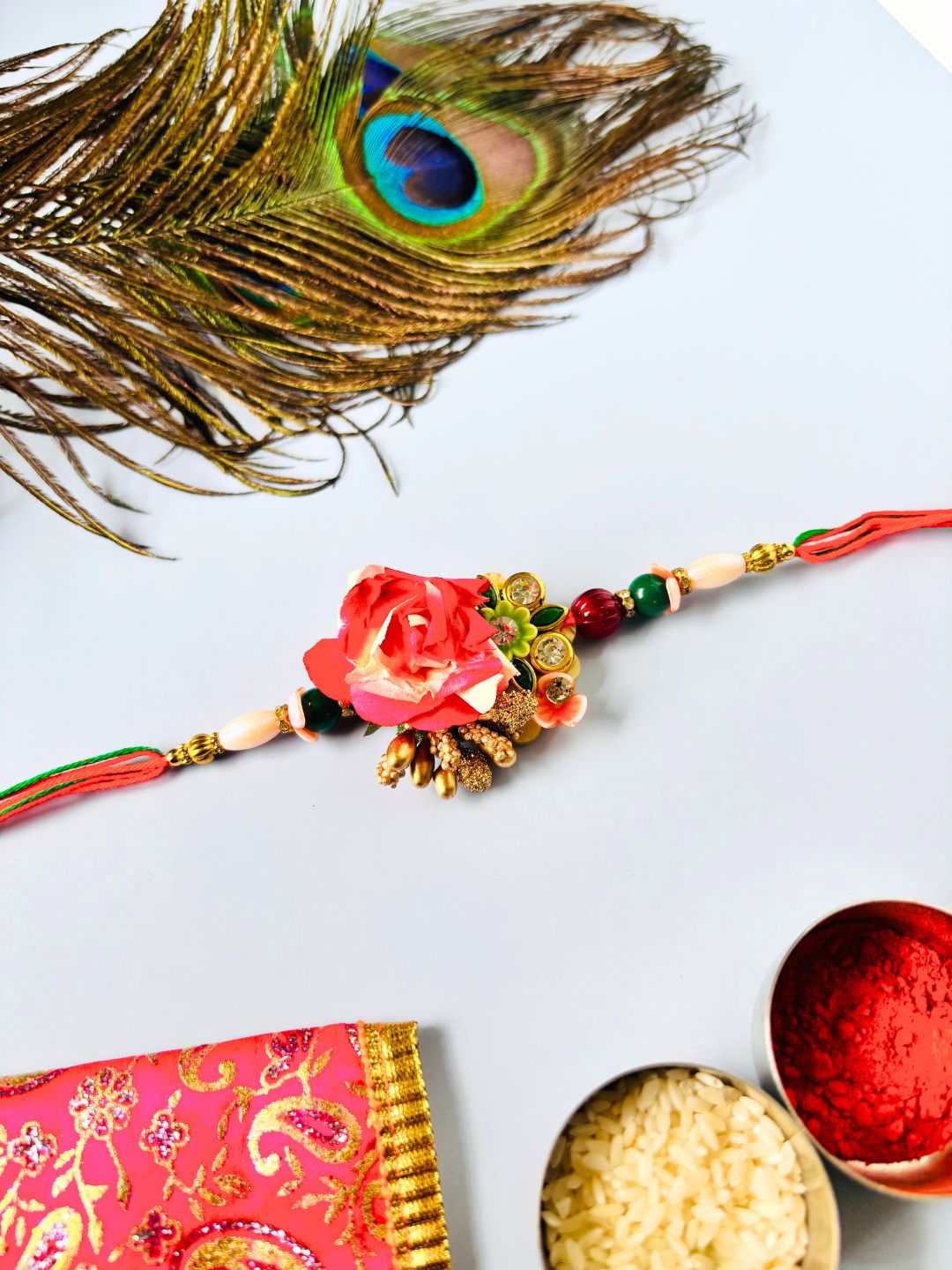Red Rose Gulaab Patti Rakhi with Roli Chawal for Brother (Pack of 2)