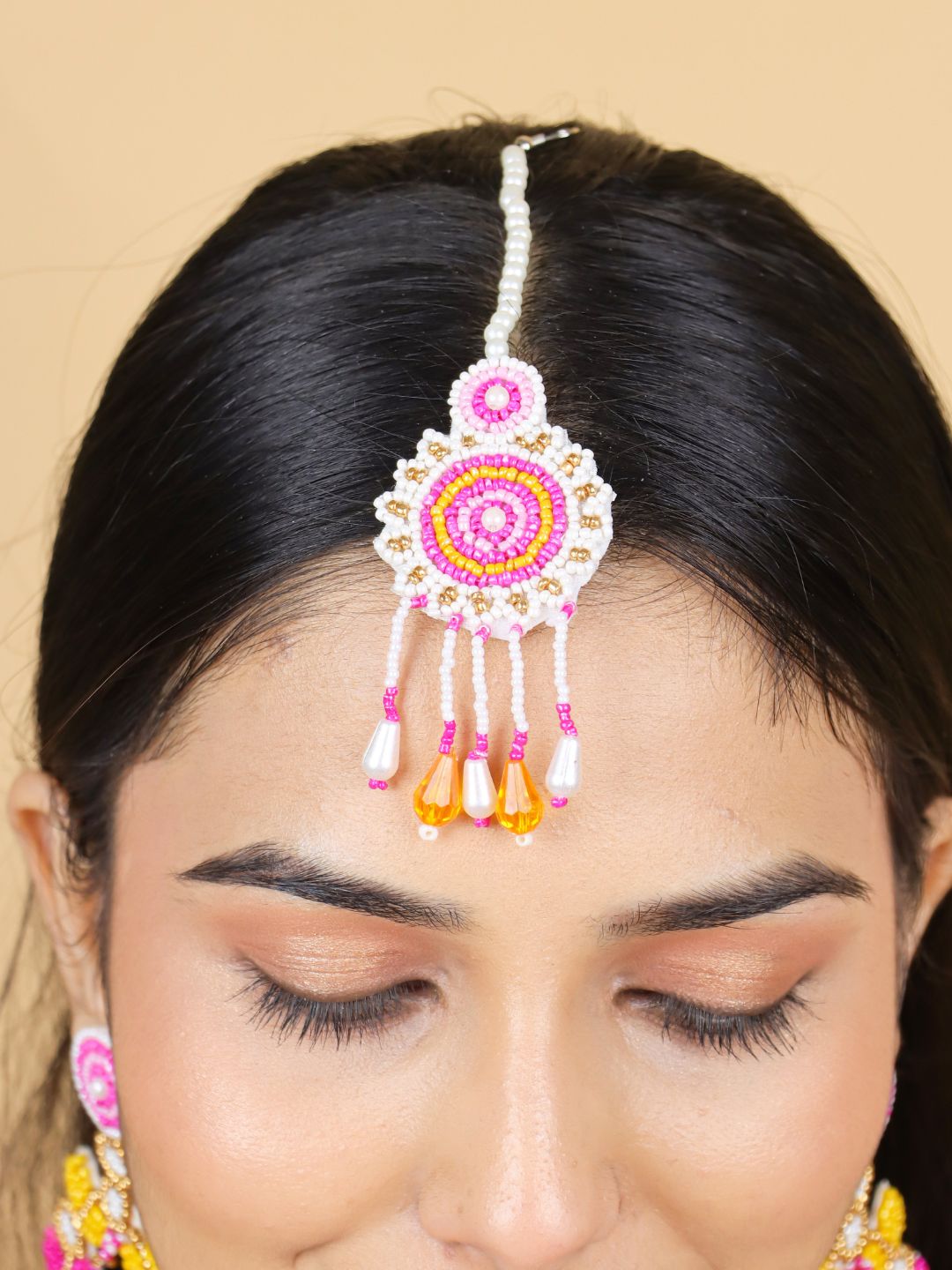 Zia Floral Bridal Jewellery Set (Pink and Yellow)
