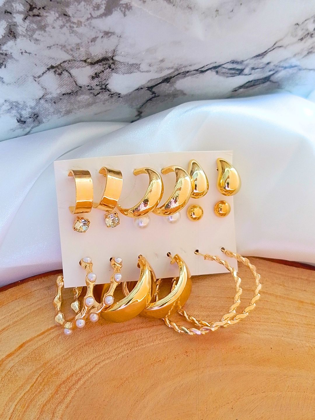 Combo Pack of 9 Earrings (Gold)