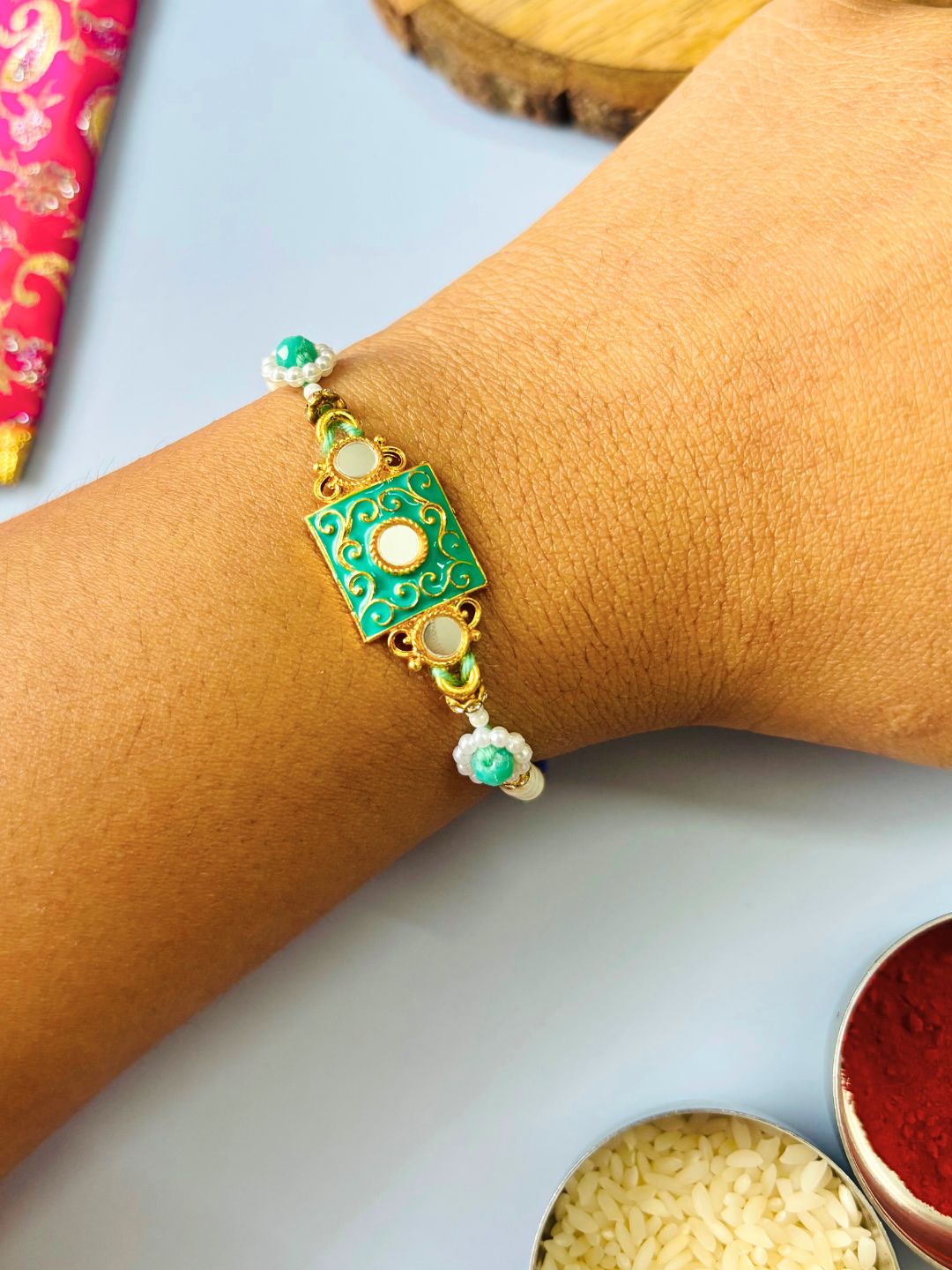 Traditional Meenakari Rakhi with Roli Chawal for Brother