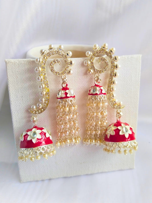 Meenakari AD Jhumka (Red)