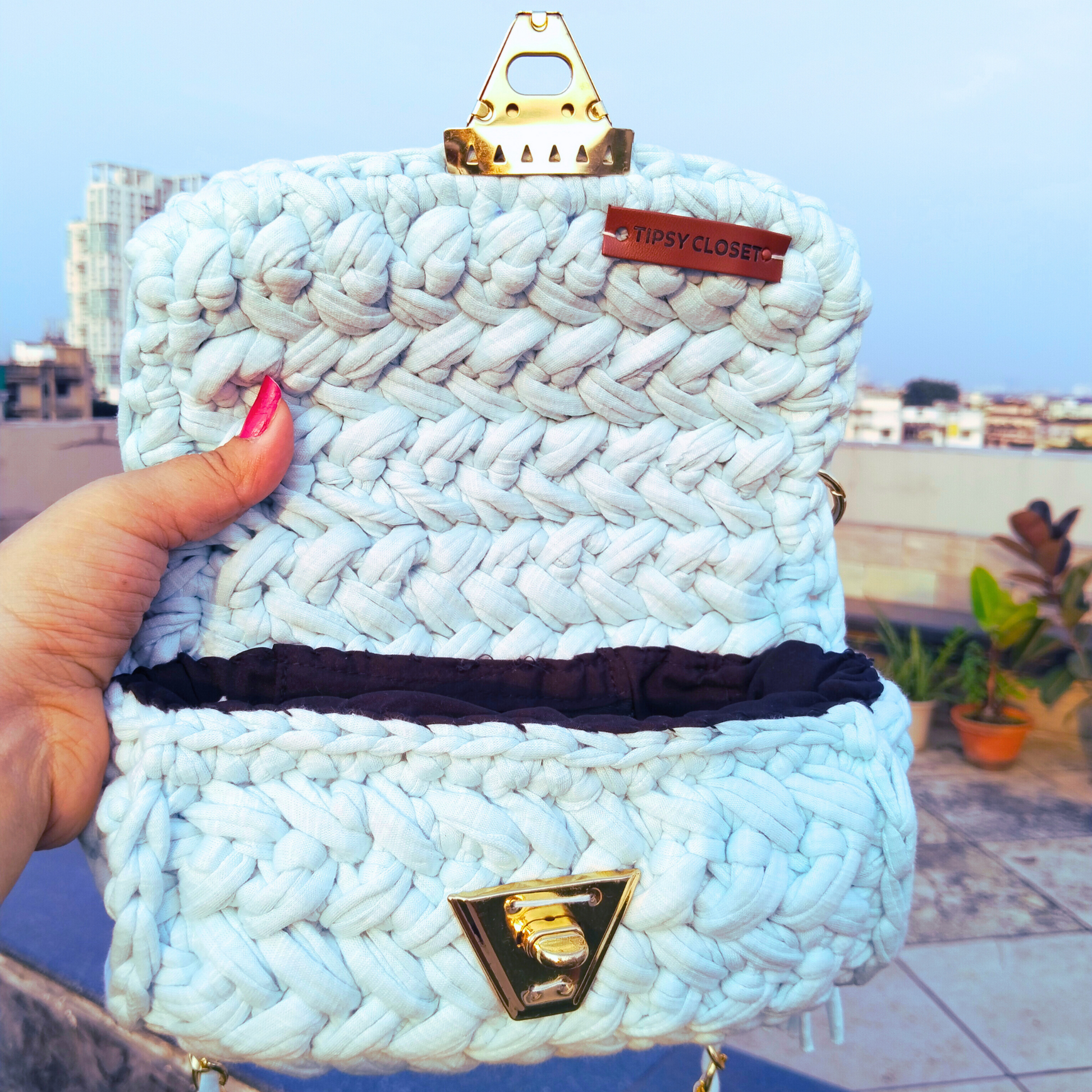 Tipsy Closet Black Crochet Bag Women Stylish Trendy Unique Handmade Vegan Sling Bags Designer Luxury Handbag
