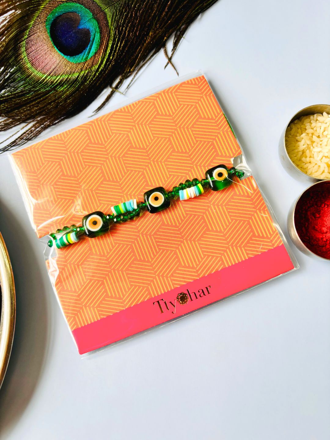 Evil Eye Bracelet Rakhi with Roli Chawal for Brother