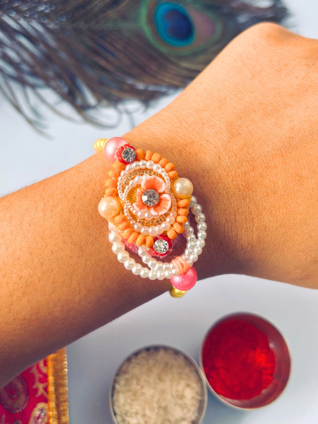 Cute Beaded Rakhi with Roli Chawal for Brother (Pack of 2)