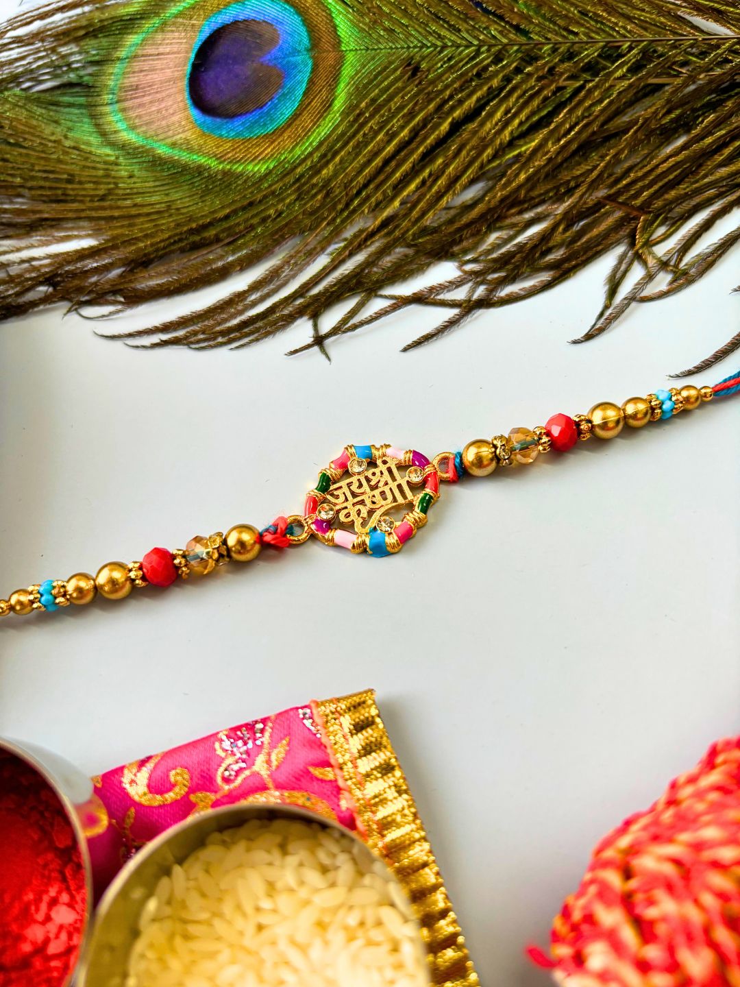 Traditional Shri Krishna Rakhi with Roli Chawal for Brother