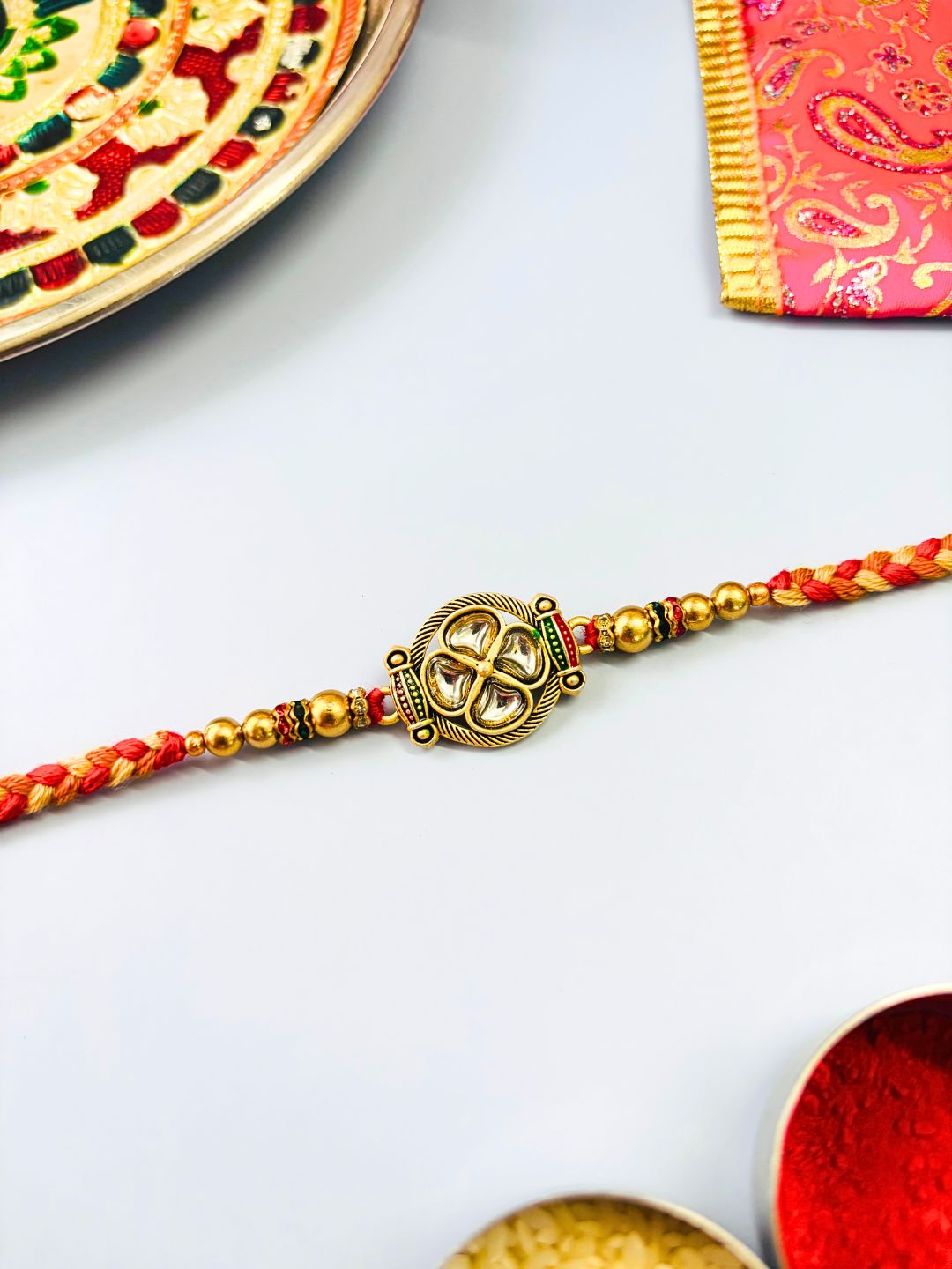 Traditional Meenakari Rakhi with Roli Chawal for Brother