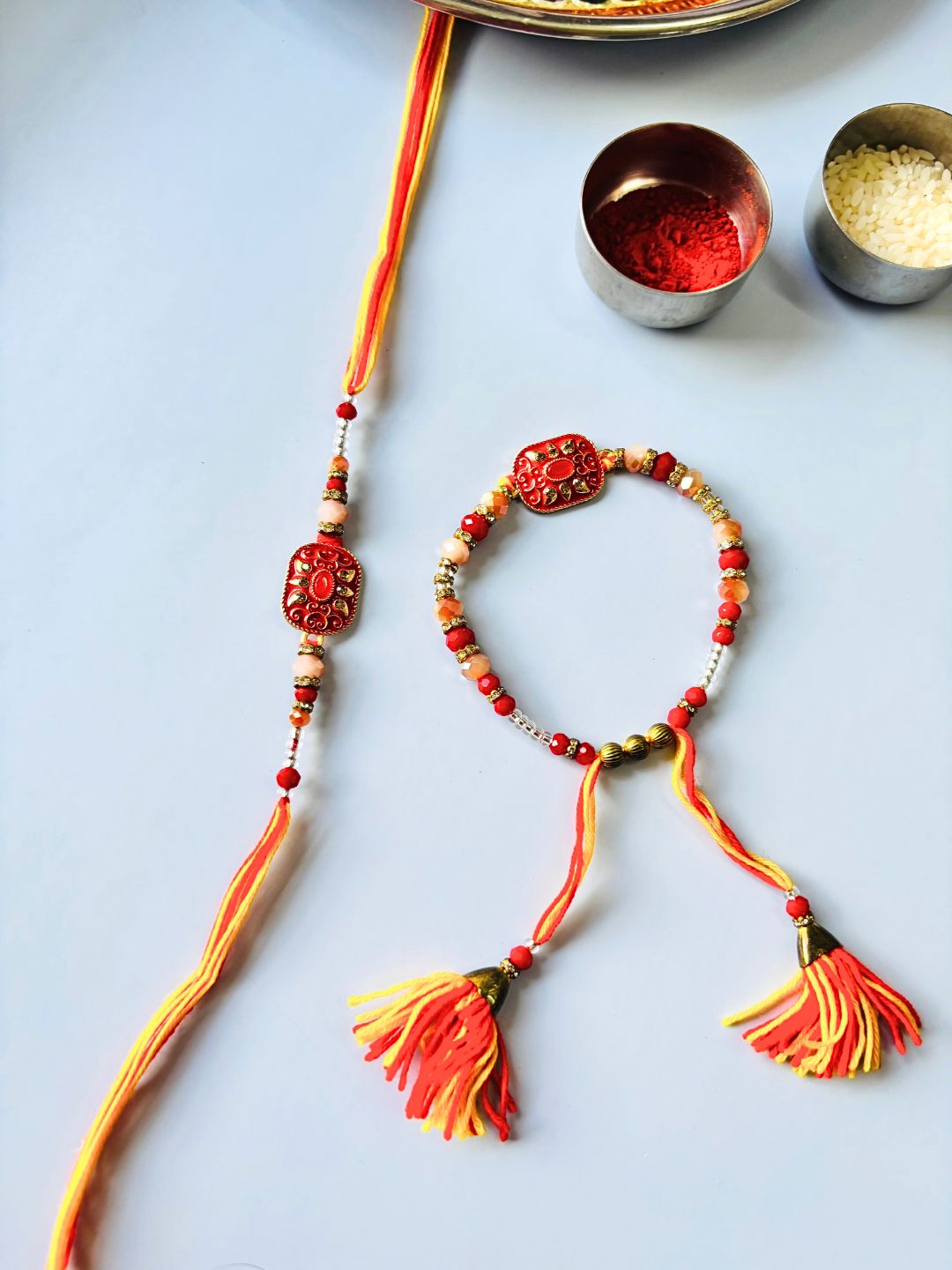Bracelet Rakhi Set for Bhaiya Bhabhi with Roli Chawal