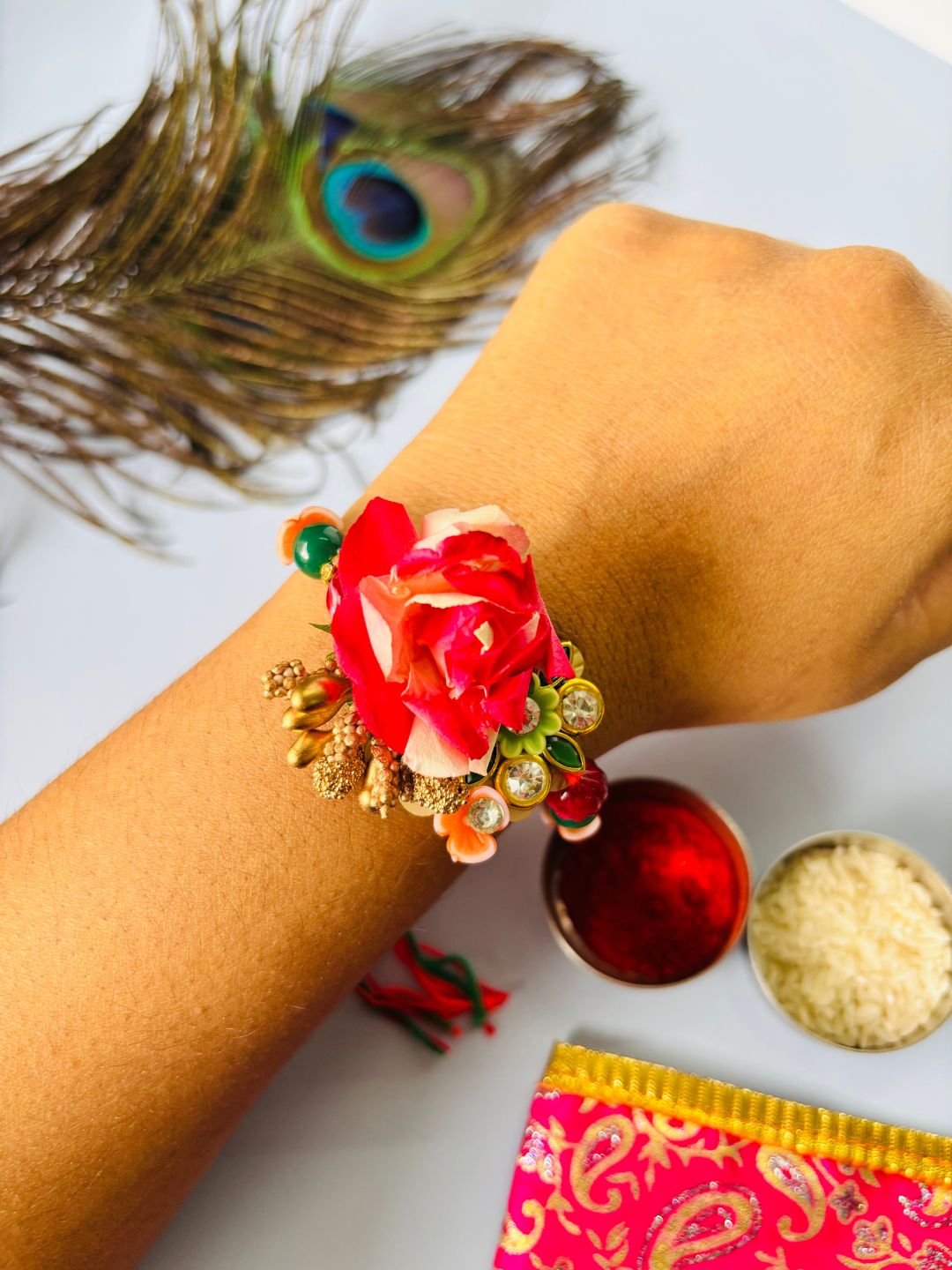 Red Rose Gulaab Patti Rakhi with Roli Chawal for Brother (Pack of 2)
