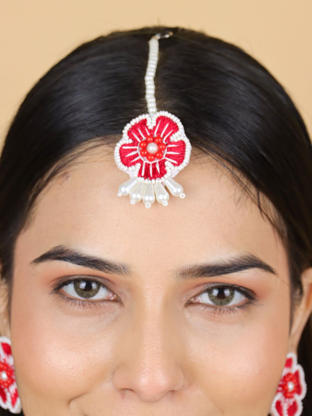 Flower Blossom Bridal Jewellery Set (Red and Yellow)