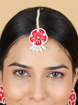 Flower Blossom Bridal Jewellery Set (Red and Yellow)