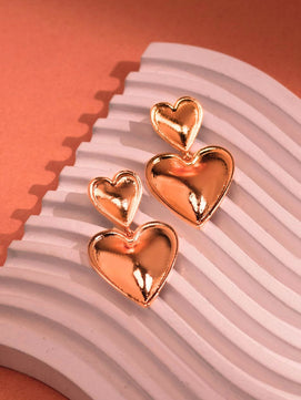 Gold-plated Anti-tarnish Stainless Steel Twin Heart Dangler Earrings for Women