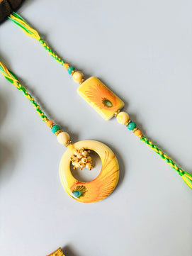 Resin Morpankh Lumba Rakhi Set for Bhaiya Bhabhi with Roli Chawal