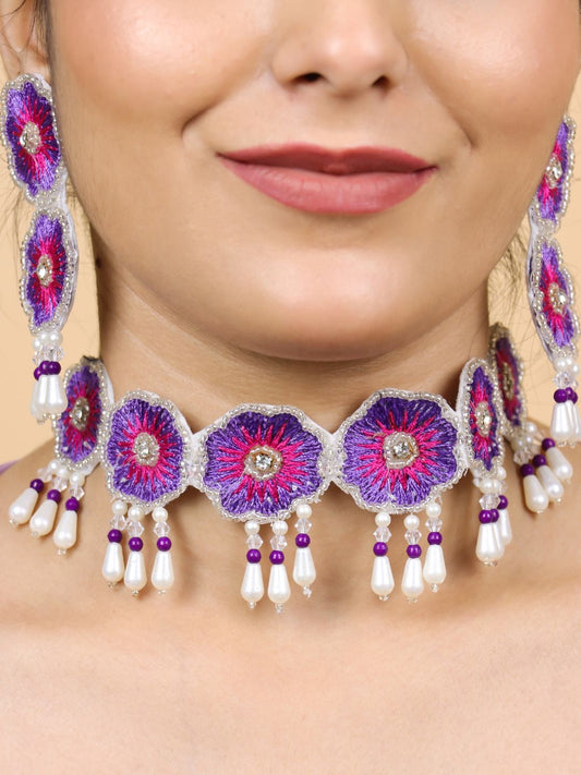 Bloom Floral Bridal Choker Set (Pink Purple)