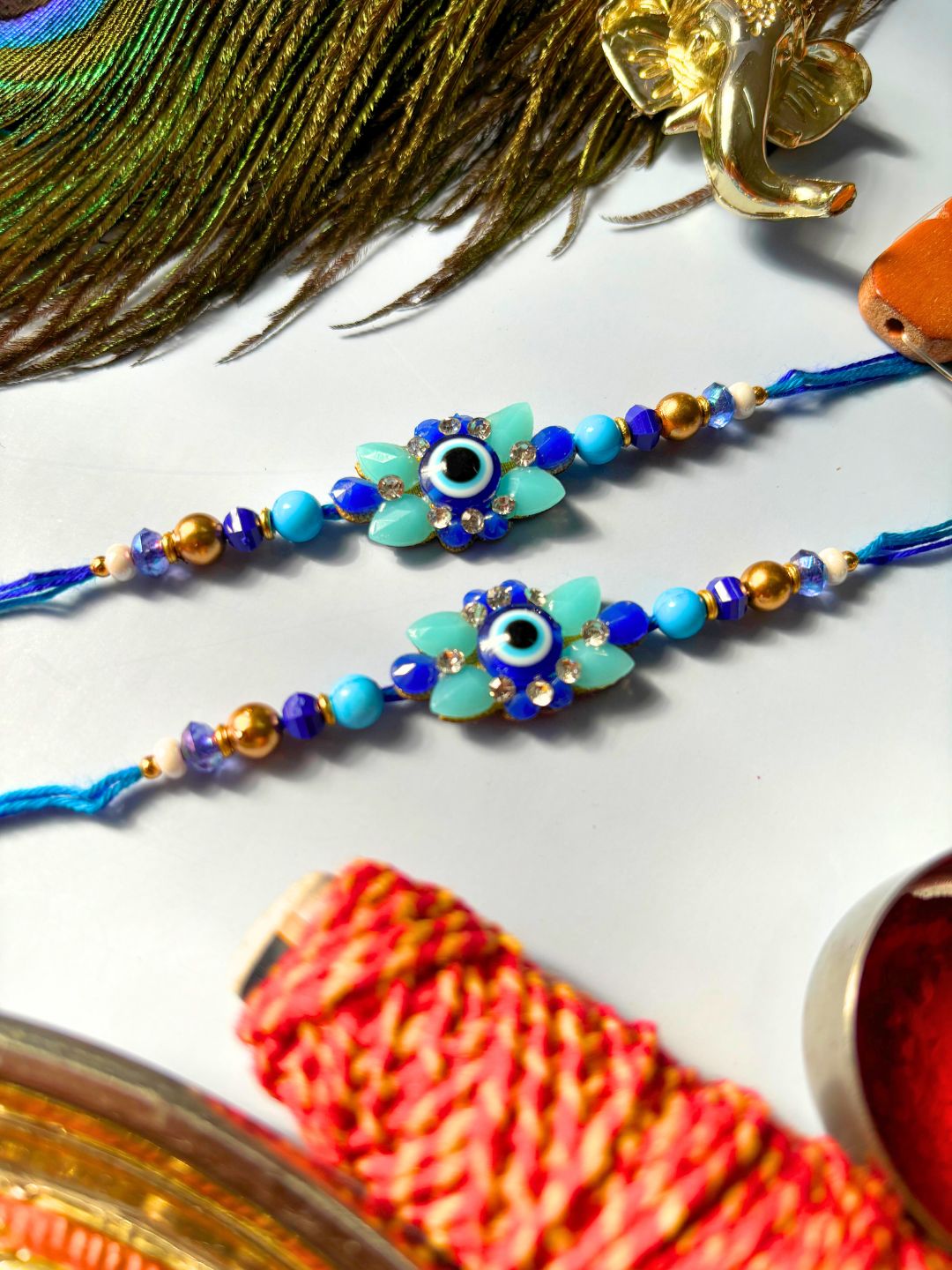 Evil Eye Beaded Thread Rakhi with Roli Chawal (Pack of 2)