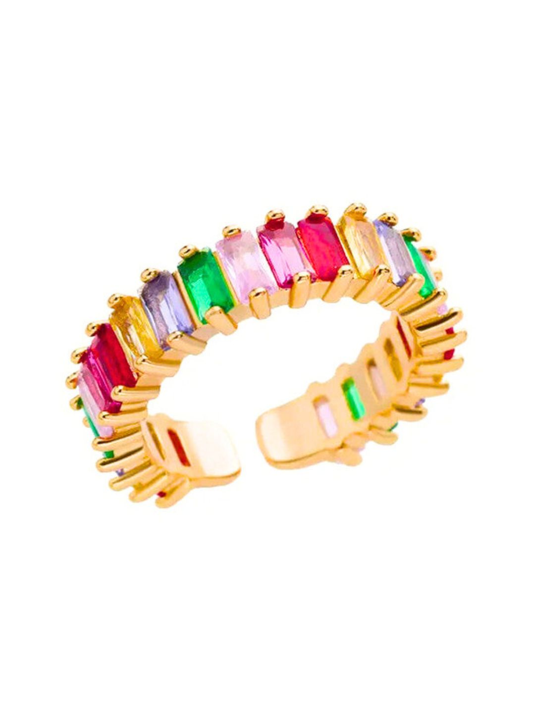 Multicolor American Diamond Gold-plated Anti-tarnish Stainless Steel Ring (Adjustable)