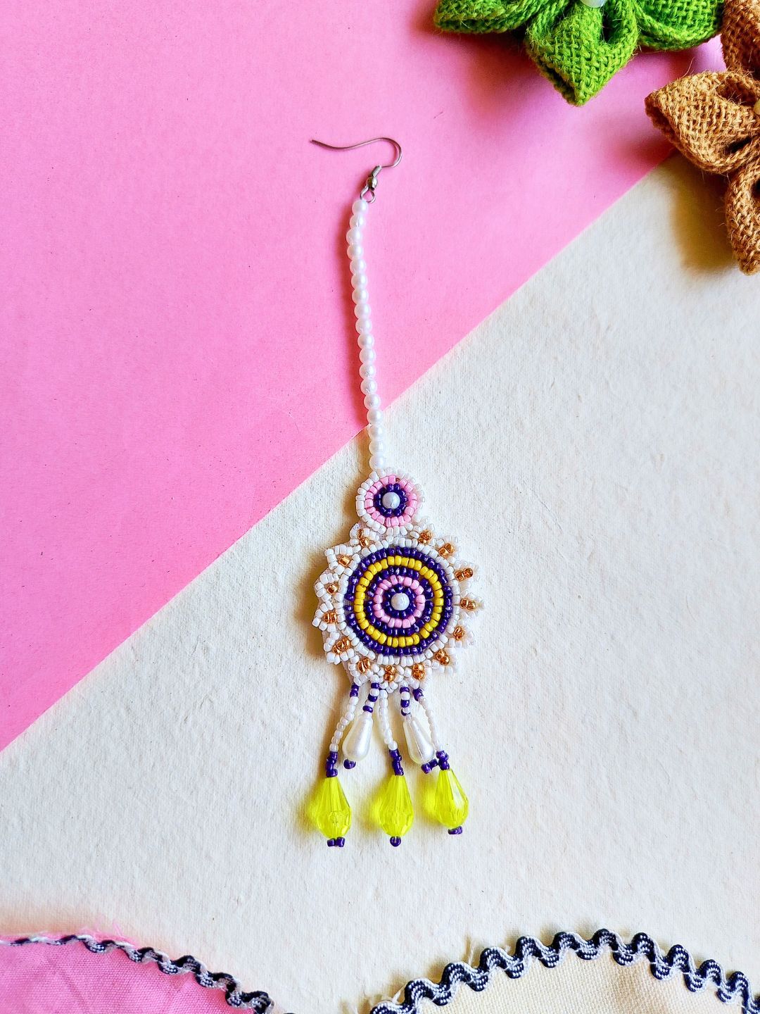 Zia Floral Maangtika Earrings Set (Purple)