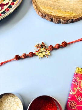 Om Namah Shivaay Rudraksh Traditional Rakhi with Roli Chawal for Brother
