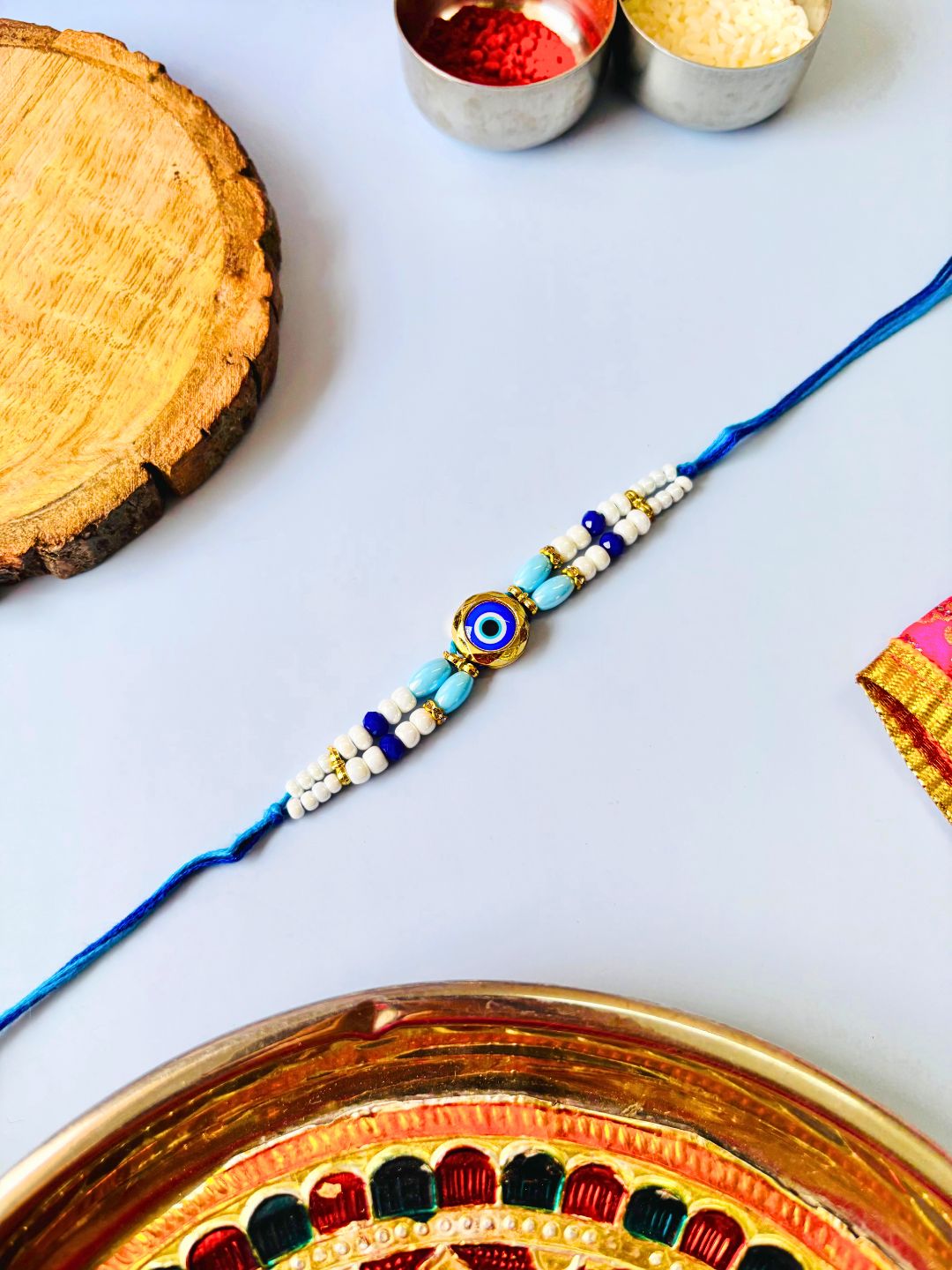 Evil Eye Beaded Rakhi with Roli Chawal
