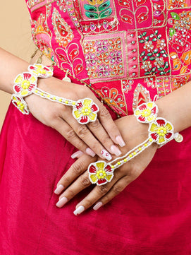 Flower Blossom Bridal Jewellery Set (Red-Yellow)