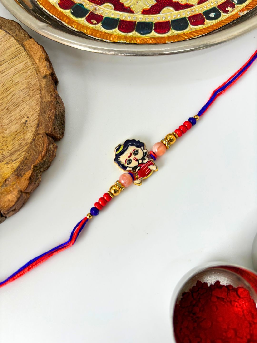 Cute Kanha Kids Rakhi with Roli Chawal for Kids