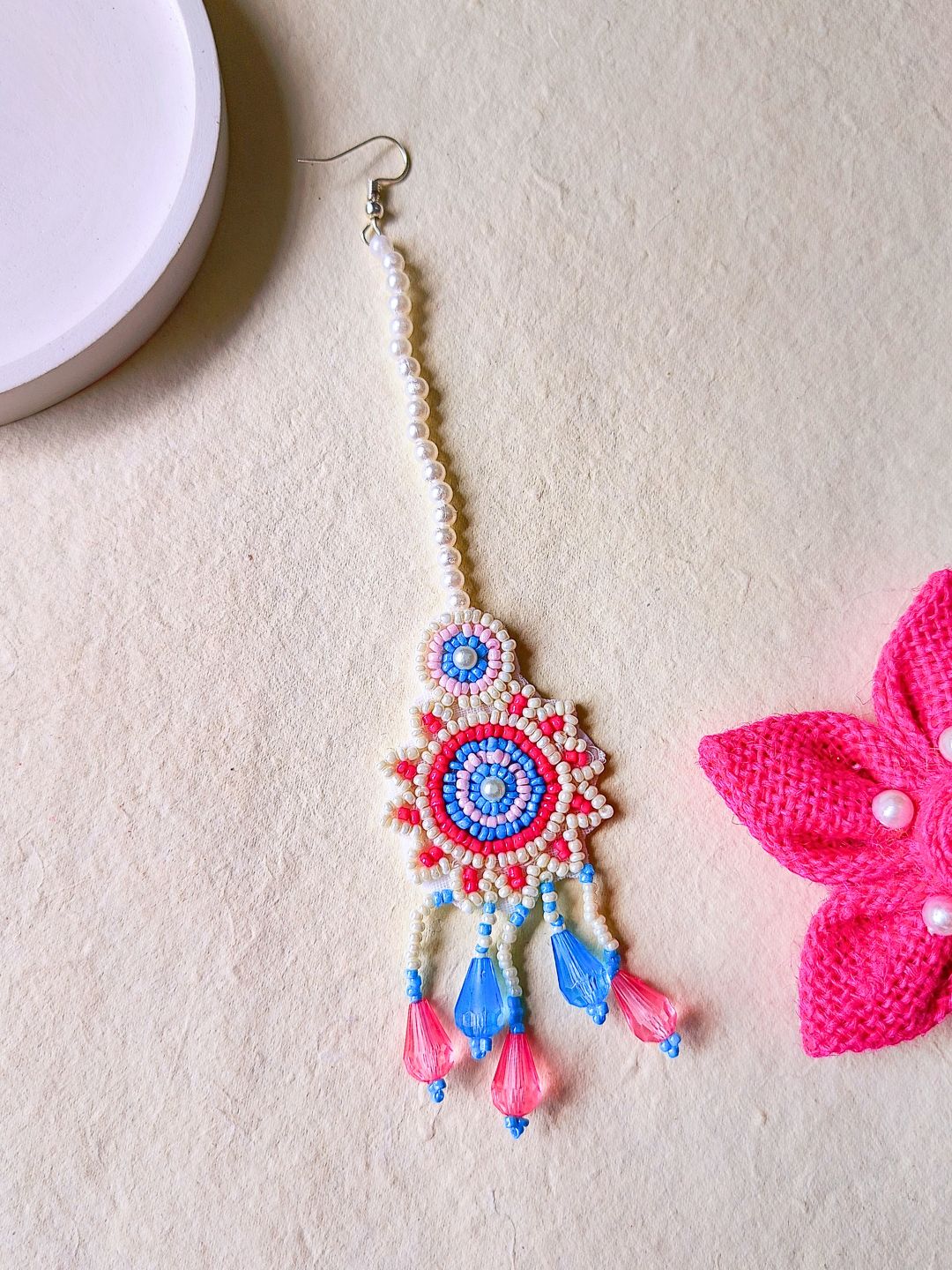 Zia Floral Bridal Choker Maangtika Set (Blue and Red)