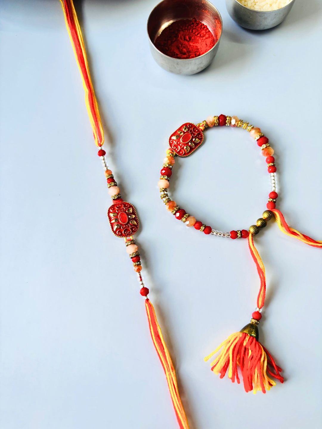 Bracelet Rakhi Set for Bhaiya Bhabhi with Roli Chawal