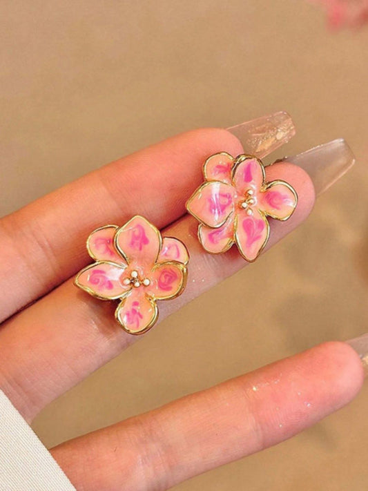 Pink Flower Stud Earrings