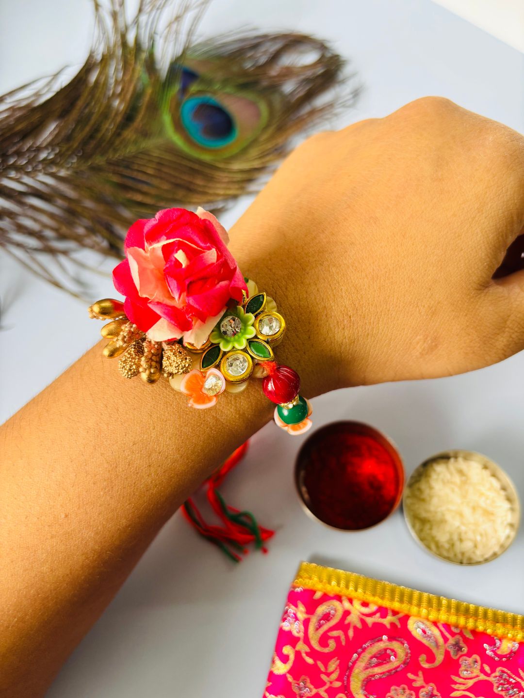 Red Rose Gulaab Patti Rakhi with Roli Chawal for Brother (Pack of 2)