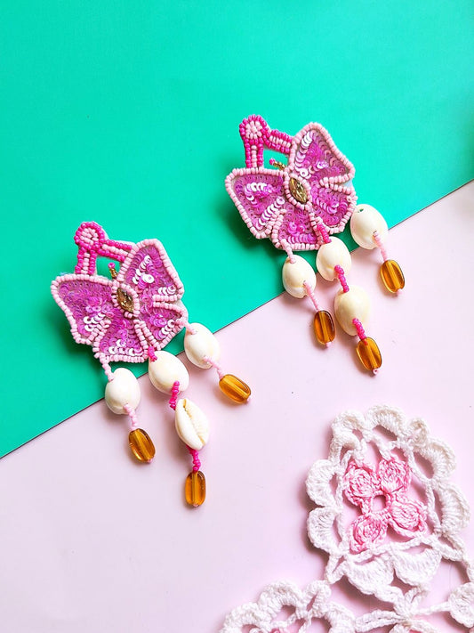 Butterfly Shell Earring Set (Pink)