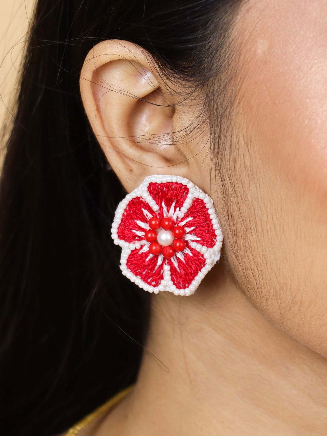 Flower Blossom Bridal Jewellery Set (Red and Yellow)