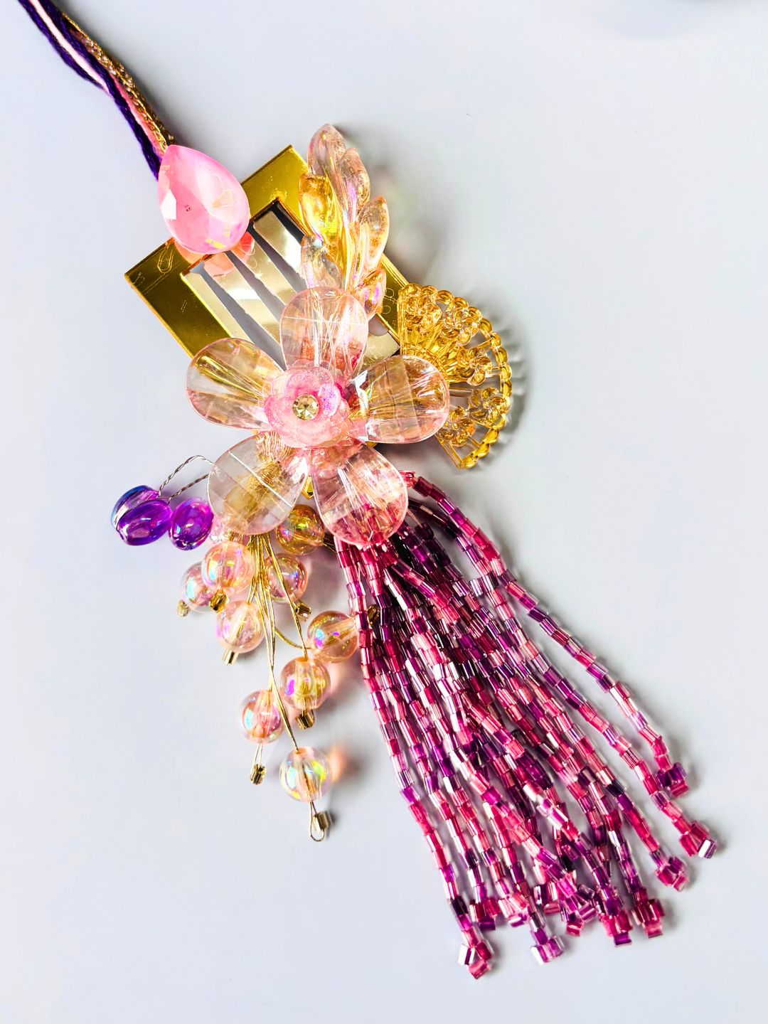 Purple Floral Lumba Rakhi Set for Bhaiya Bhabhi with Roli Chawal