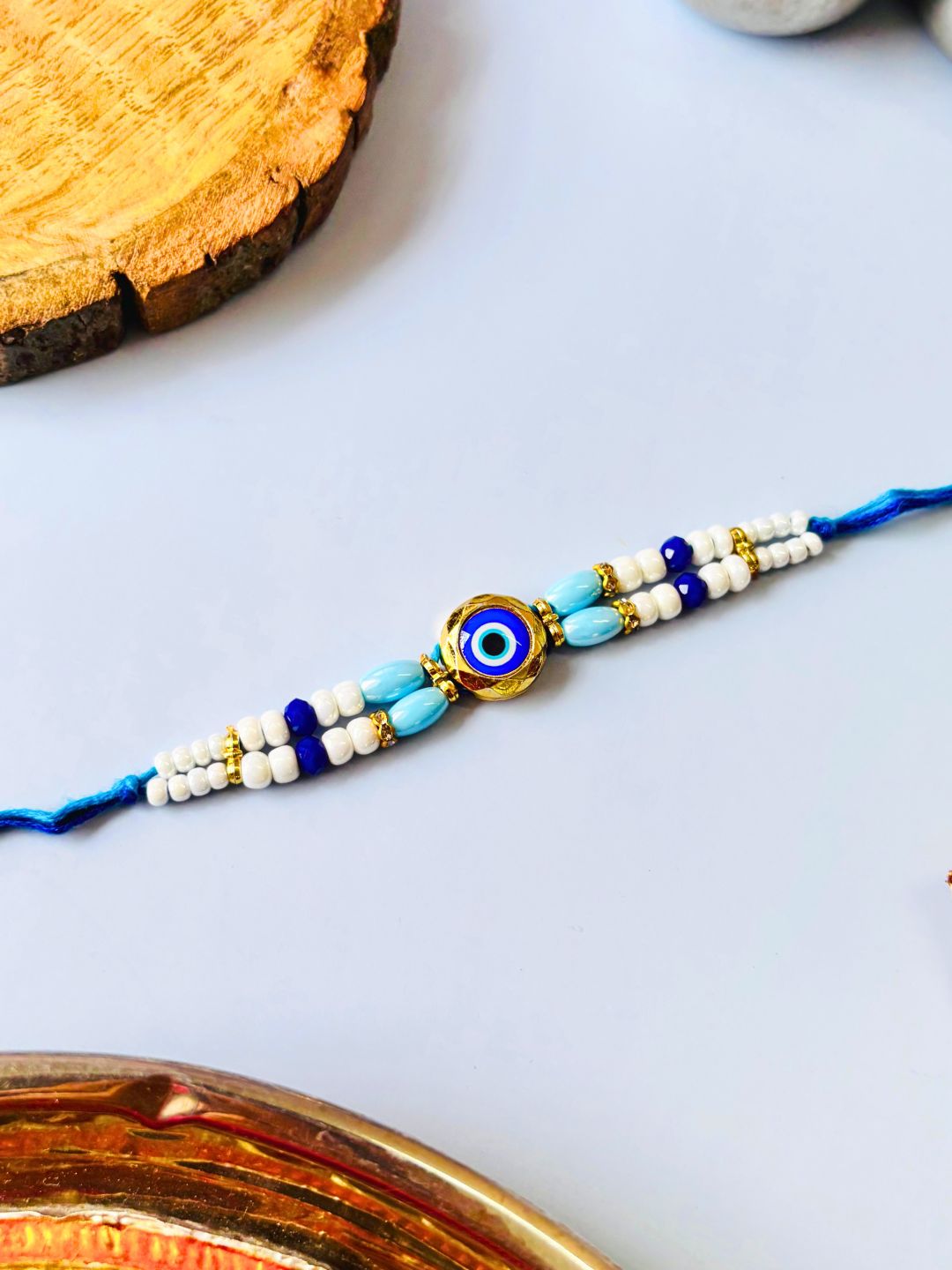 Evil Eye Beaded Rakhi with Roli Chawal