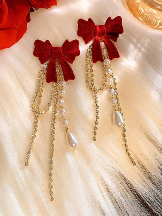Red Bow Tassel Earrings