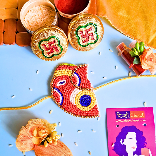 Traditional Ganeshji Beaded Thread Rakhi with Roli Chawal for Brother
