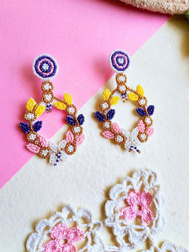 Zia Floral Maangtika Earrings Set (Purple)