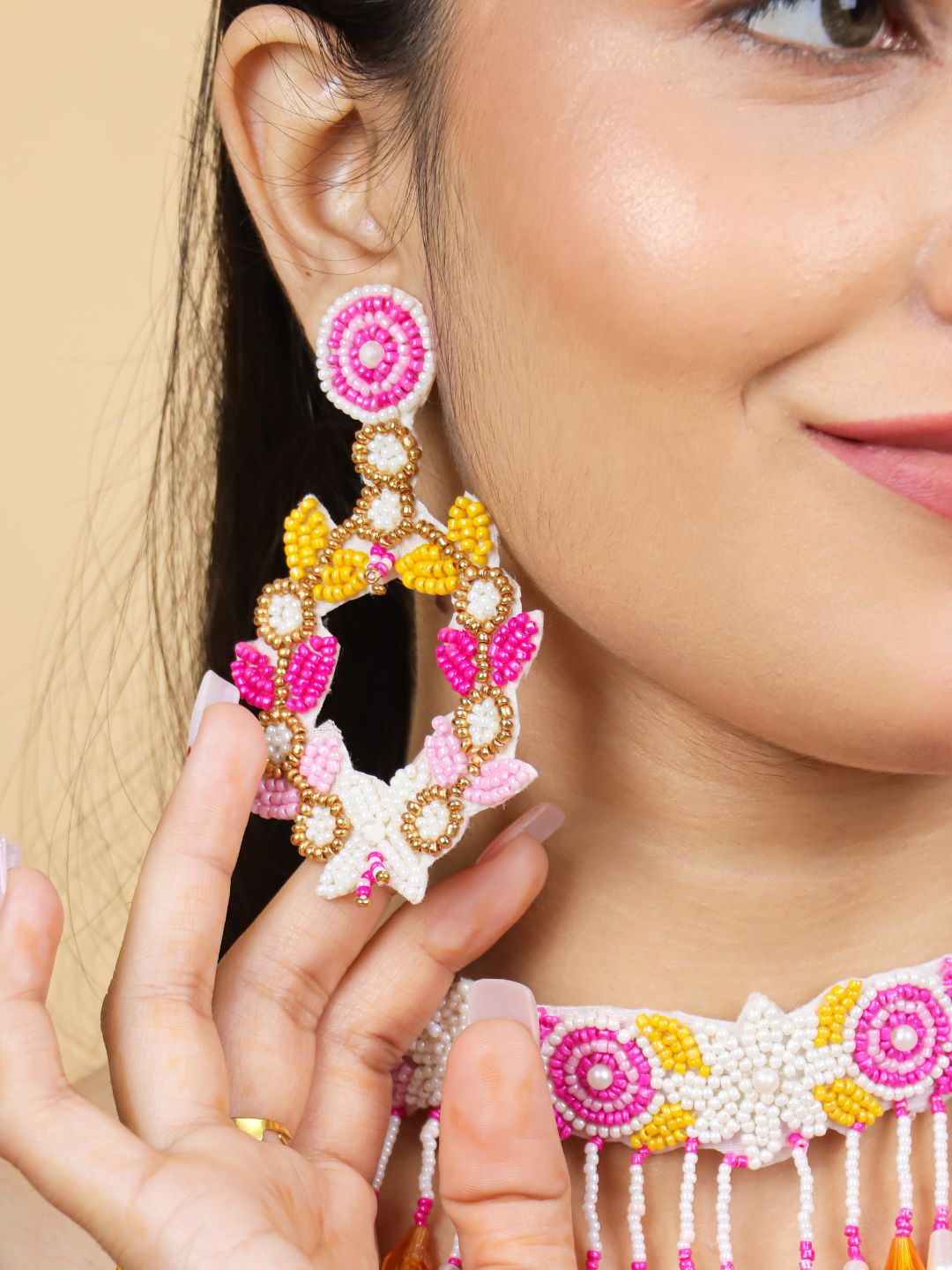 Zia Floral Bridal Jewellery Set (Pink and Yellow)