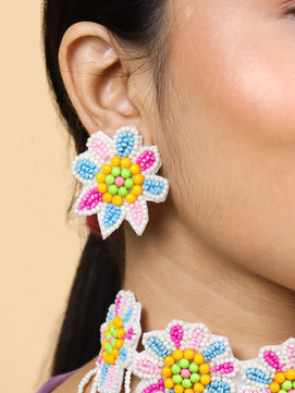 Rang Floral Bridal Maangtika Earrings Set (Multicolor)