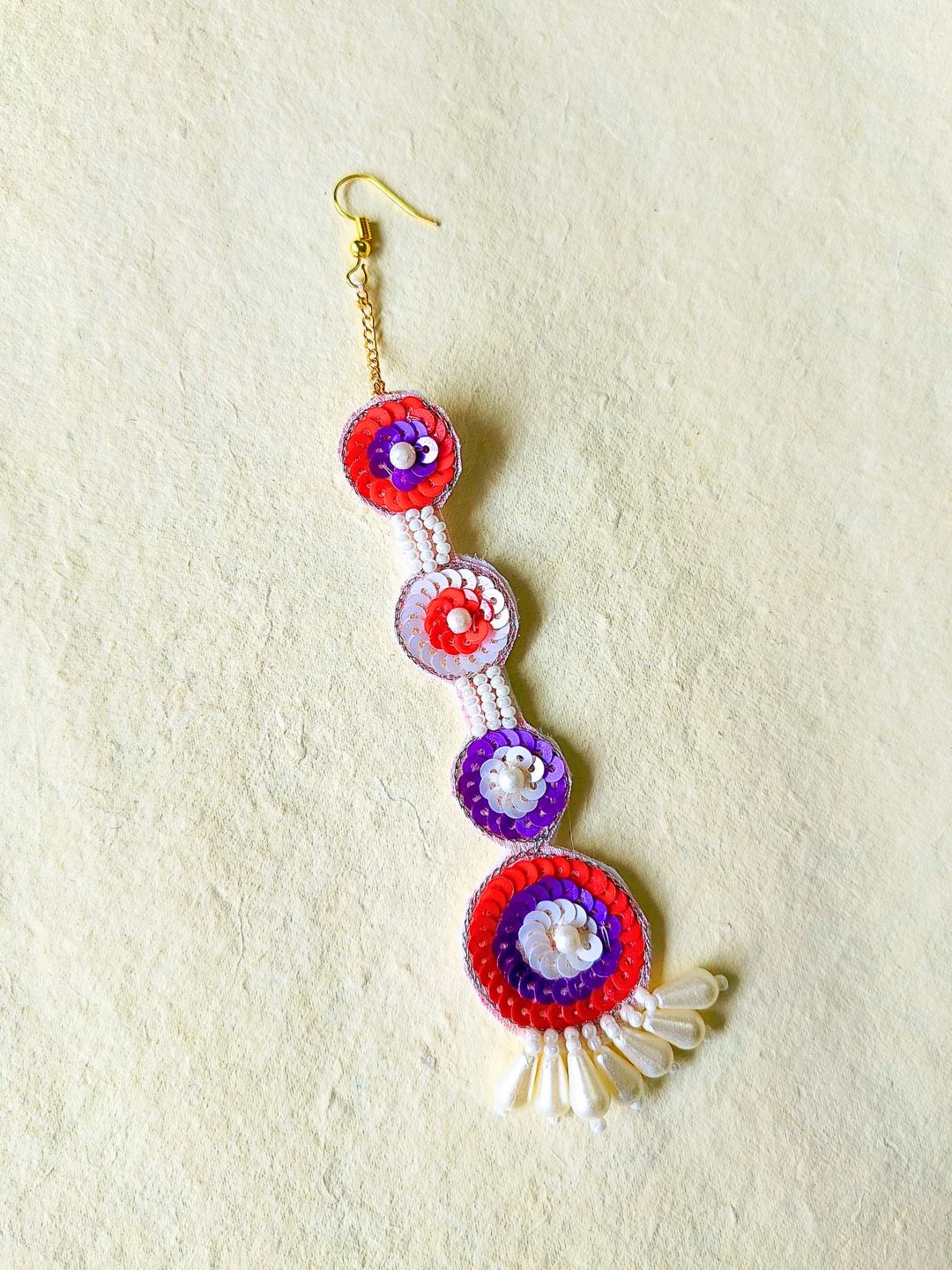 Sequina Maangtika Earrings Set (Purple and Orange)