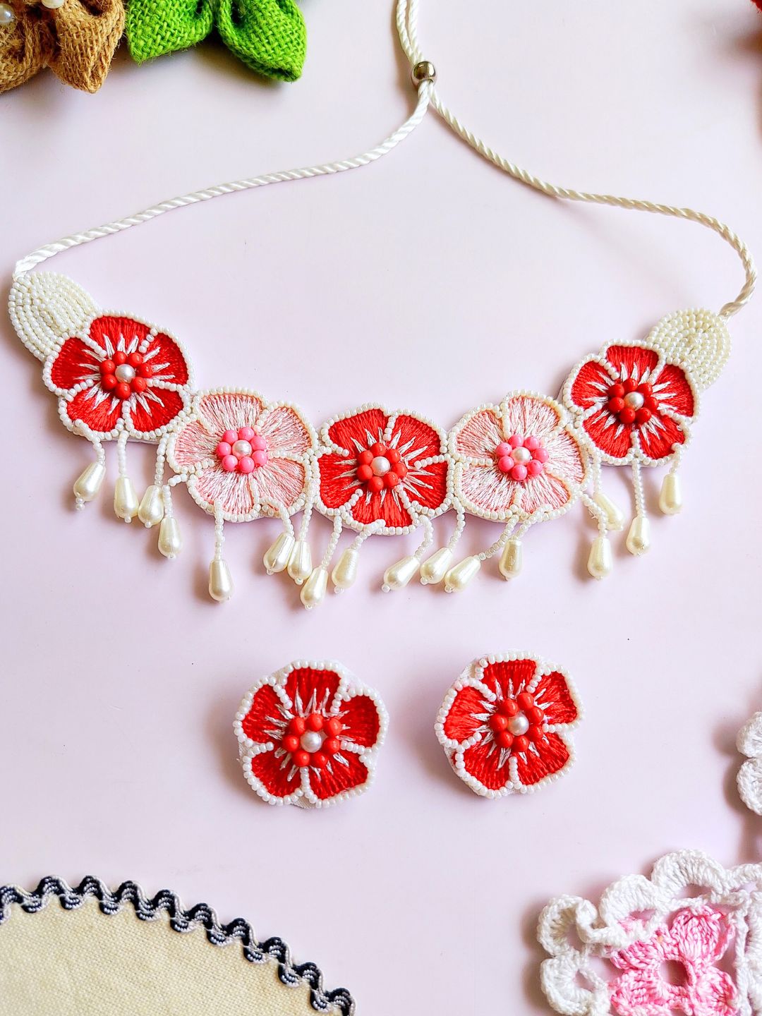 Flower Blossom Choker Set (Pink Red)