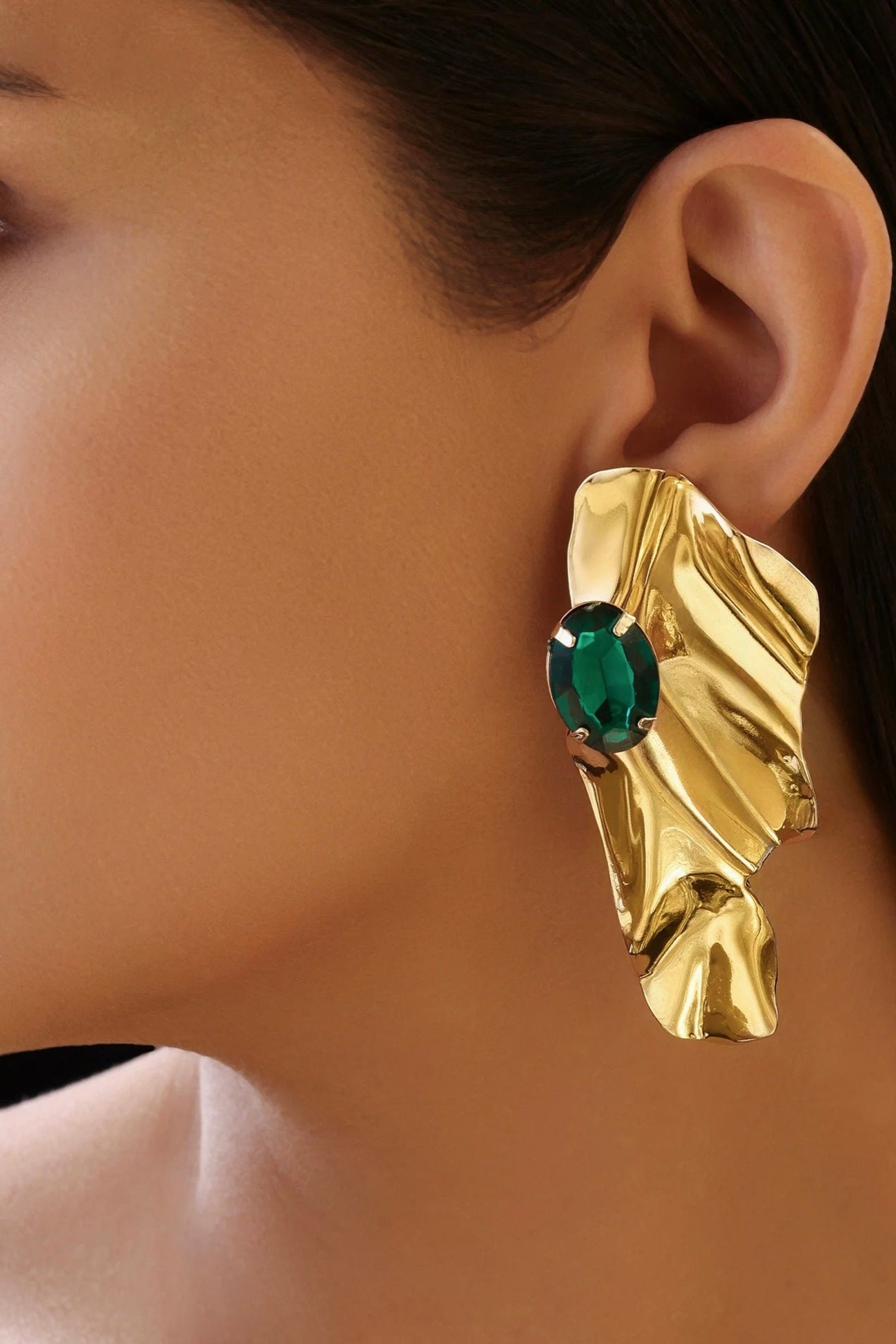 Designer Emerald Stainless Steel Earrings