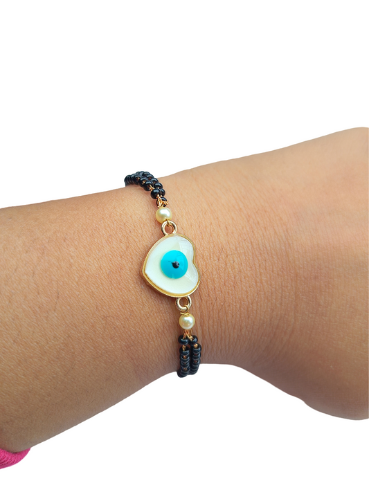 Rose Gold-Plated Evil Eye Heart MOP Mangalsutra Bracelet