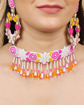 Zia Floral Bridal Choker Set (Pink Yellow)