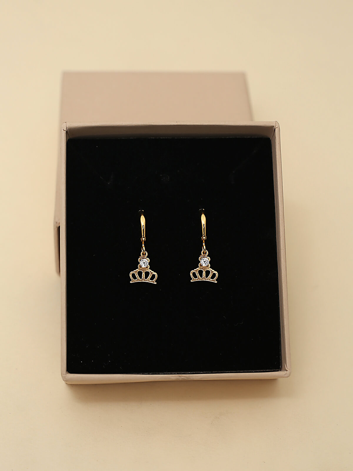 Princess Crown AD Drop Earrings (Gold)