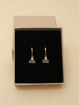 Princess Crown AD Drop Earrings (Gold)