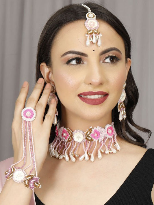 Sunaina Bridal Jewellery Set (Pink and Golden)