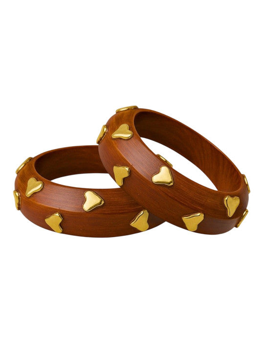 Viral Heart Wooden Stackable Bangle Bracelet (Set of 2)